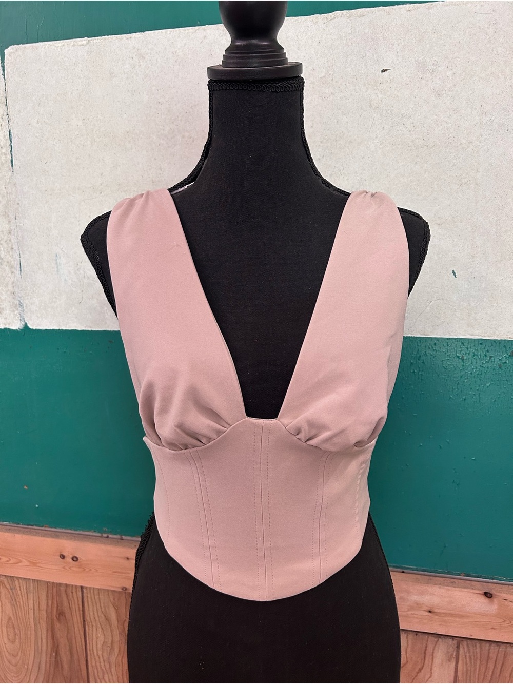 Tan V-Neck Bustier Top